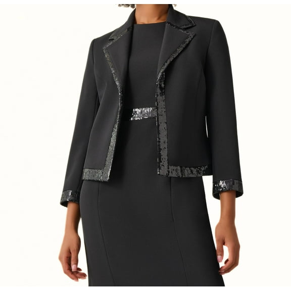 Kasper Women's Notch Collar Kissing Front Jacket W Trim, Black, Size: US 16