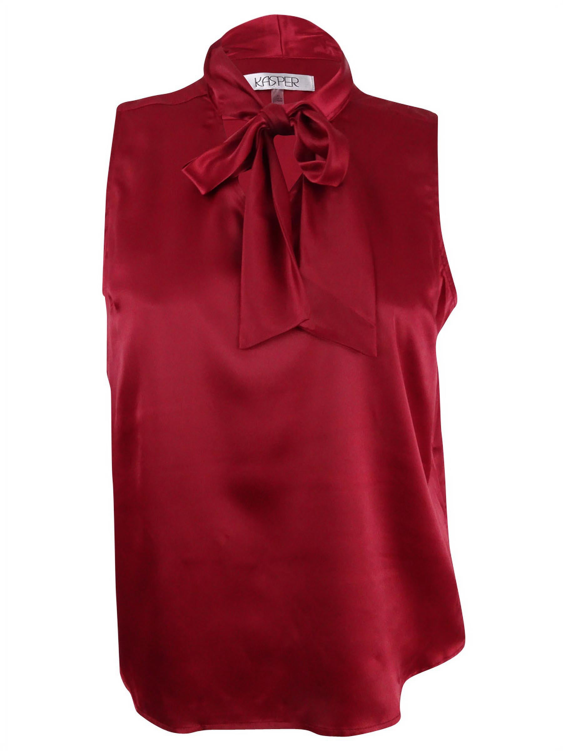 Kasper Women's Petite Charmeuse Tie-Neck Top (PS, Fire Red)