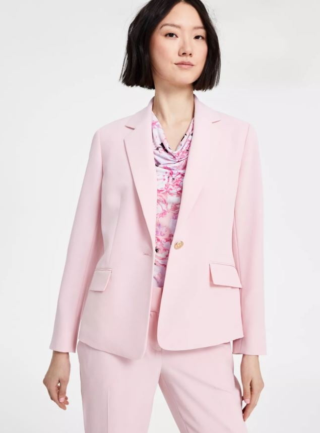 Blazer Femme Kasper Pour A.S.L. - Couleur Corail Et Marine - Boutons Or - Taille 4 - Occasion Très Bon État