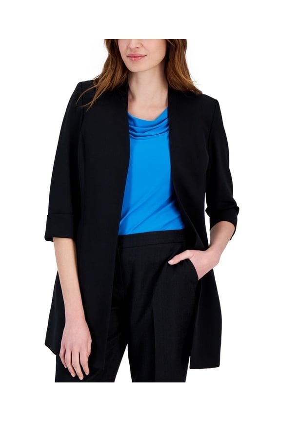 Women's Stand-Collar Open-Front Stretch Crepe Topper Black Size 10