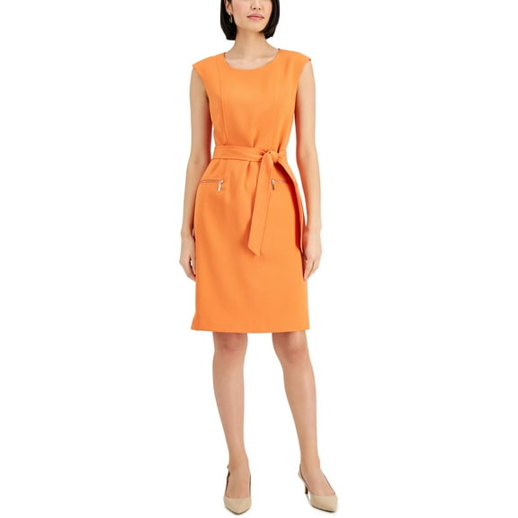 Kasper Womens Belted Sheath Dress Papaya 8