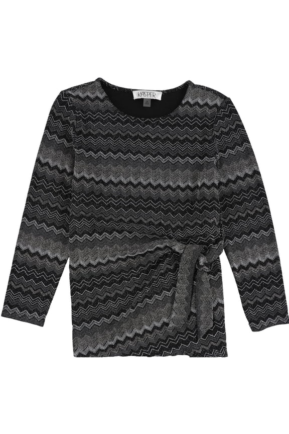 Womens Chevron Stripe Pullover Blouse, Black, Petite, PM