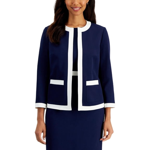 Kasper Womens Collarless Open Front Blazer Jacket, Blue, 14