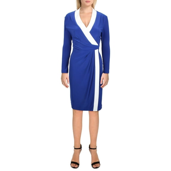 Kasper Womens Colorblock Midi Wrap Dress
