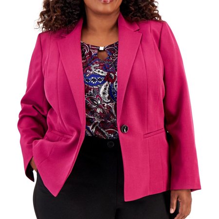 Kasper Womens Crepe One Button Blazer Jacket, Pink, Plus Size, 24W