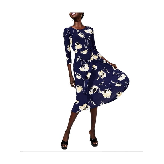 Women's Floral-Print Midi Fit & Flare Dress Kasper Navy Multi XL