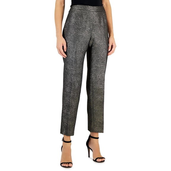 Kasper Womens Metallic Shimmer Jacquard Slim Ankle Pants Blackgold 10