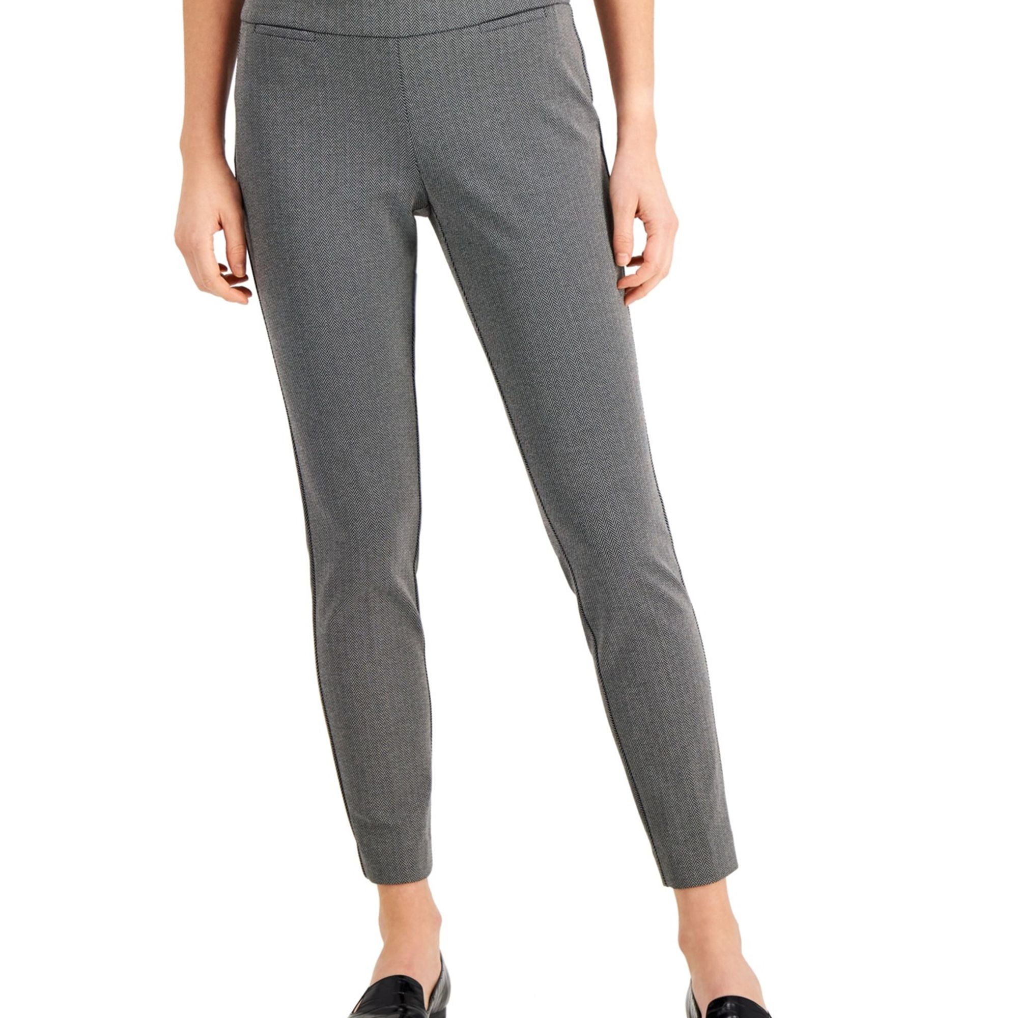 Womens Herringbone Casual Cropped Pants, Black, Petite, 2P