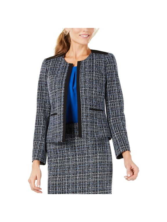 Womens Jewel Neck Jacquard Blazer Jacket, Blue, 8