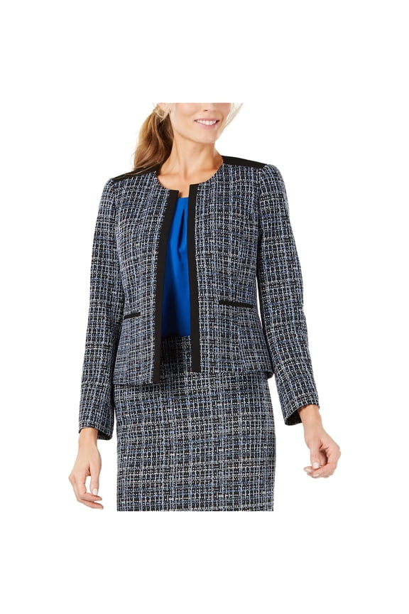 Womens Jewel Neck Jacquard Blazer Jacket, Blue, 8