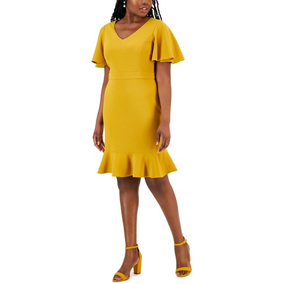 Women's Flutter-Sleeve Sheath Dress Kasper Gold L