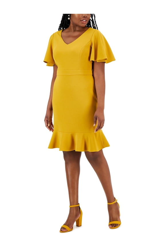Women's Flutter-Sleeve Sheath Dress Kasper Gold L