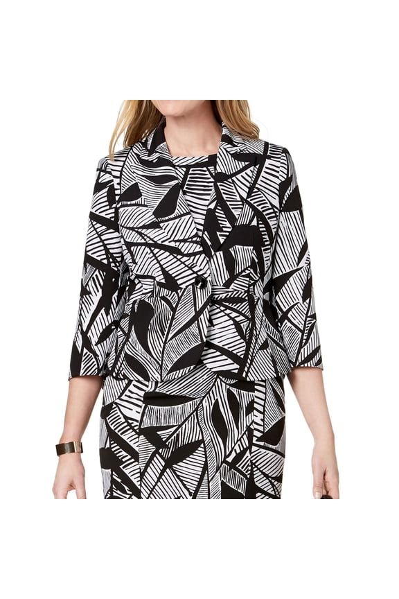 Womens Leaf Print One Button Blazer Jacket, Black, Petite, 2P