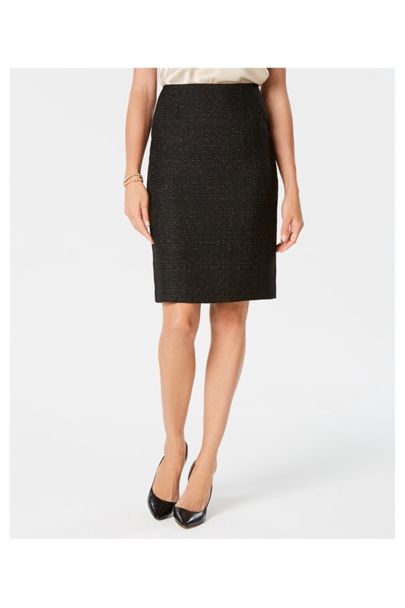 Womens Metallic Pencil Skirt, Black, Petite, 2P