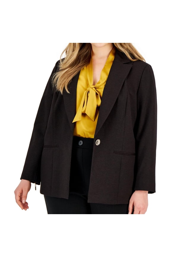 Womens Notched Lapel One Button Blazer Jacket, Brown, Plus Size, 18W