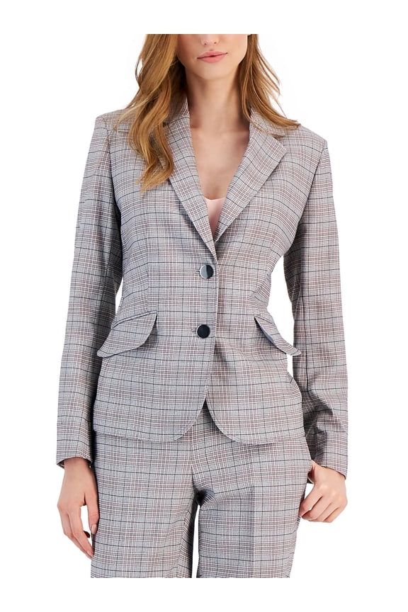 Women's Plaid Two-Button Notch-Collar Jacket Black Multi 18