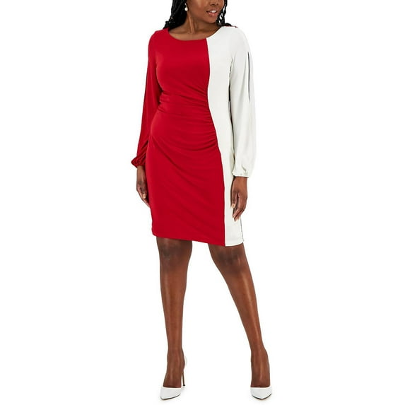 Women's Quinn Colorblocked Split-Sleeve Dress Crimson/Cream 2XL