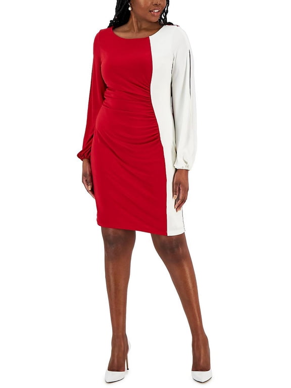 Women's Quinn Colorblocked Split-Sleeve Dress Crimson/Cream 2XL