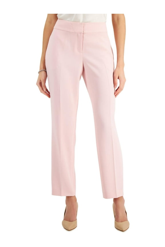 Womens Petites Mid-Rise Slim Straight Leg Pants Pink 16P
