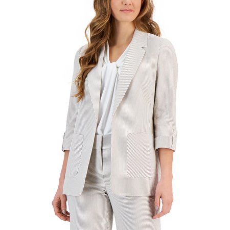 Kasper Womens Petites Striped Open-Front Blazer