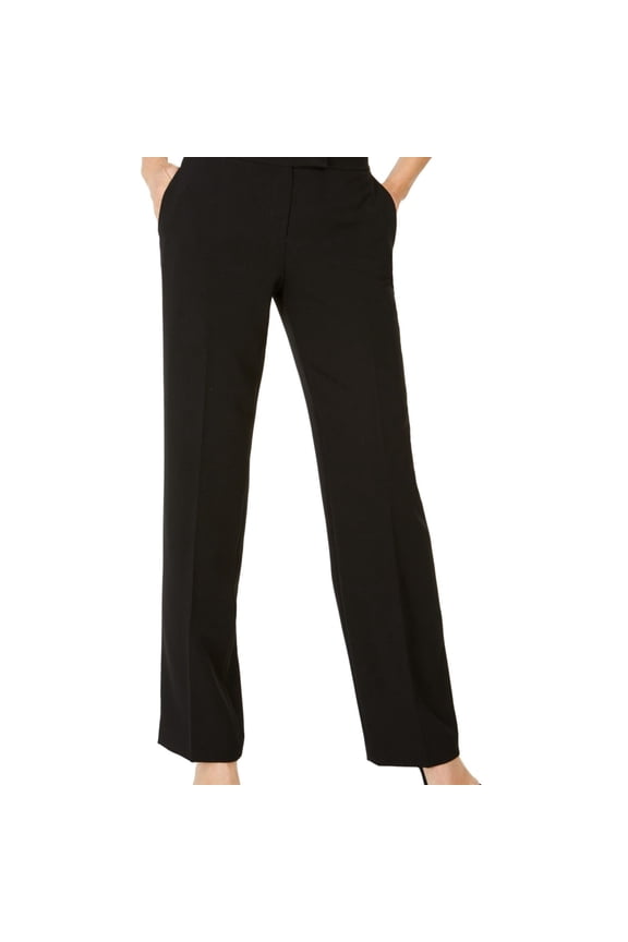 Womens Black Zippered Pocketed Trouser Style Hook And Bar Closu Wear To Work Straight leg Pants Petites 16P