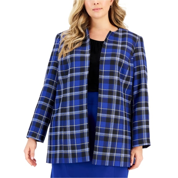 Kasper Womens Plaid Blazer Jacket, Black, Plus Size, 20W