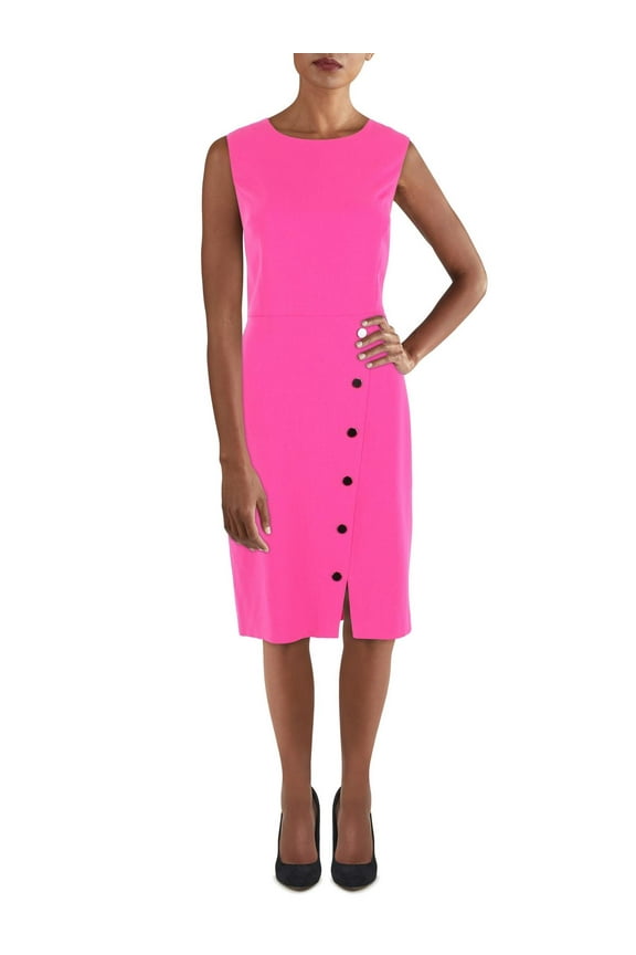 Womens Plus Button Front Sheath Wear to Work Dress