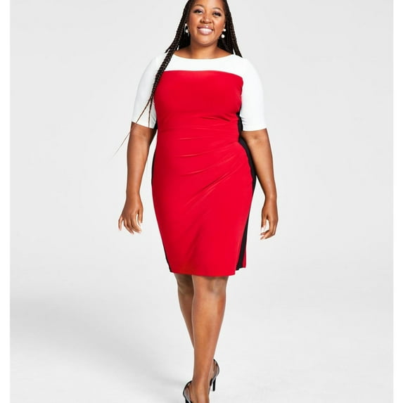 Kasper Womens Plus Colorblock Office Wear to Work Dress