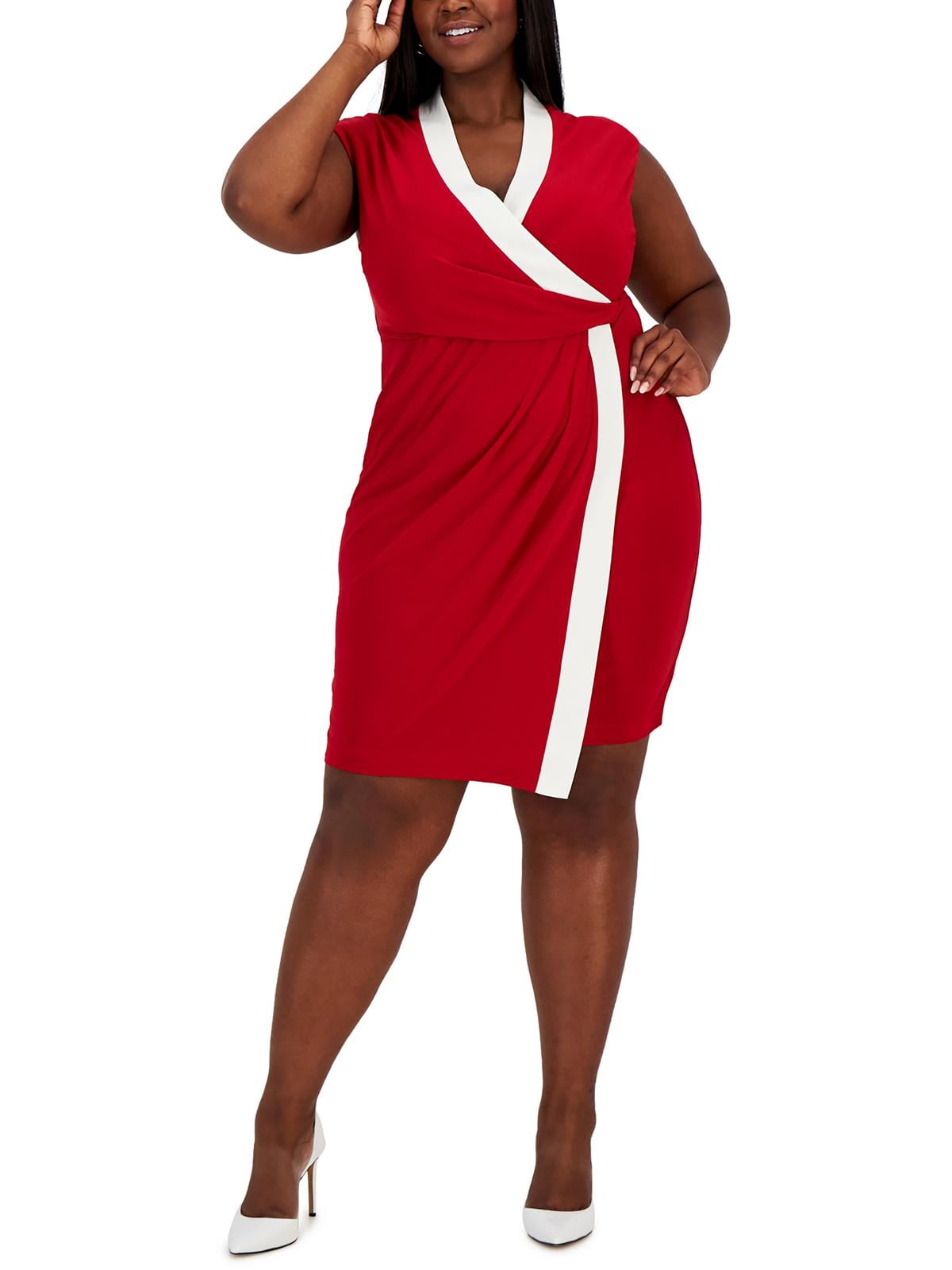 Kasper Womens Plus Colorblock Short Wrap Dress - Walmart.com