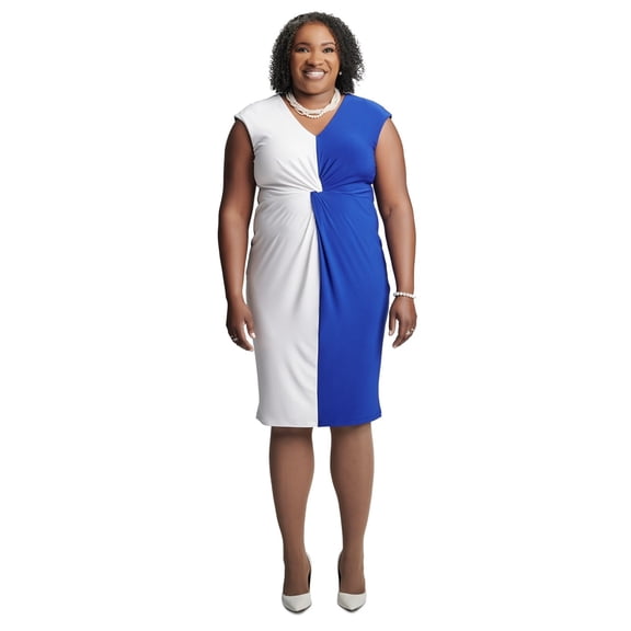Kasper Womens Plus Colorblock Work Wear Midi Dress