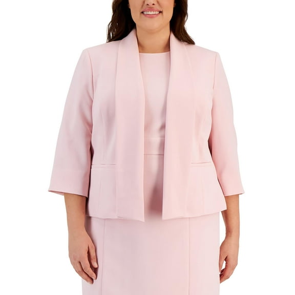 Kasper Womens Plus Crepe Cardigan Open-Front Blazer