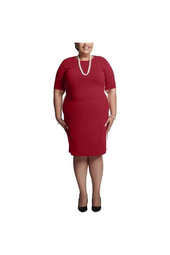 Womens Plus Crepe Elbow sleeve Bodycon Dress