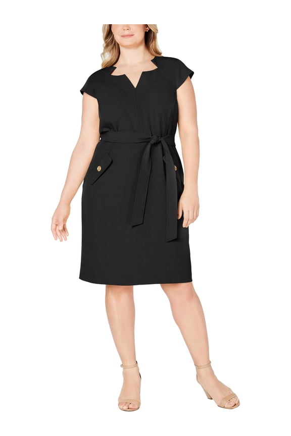 Womens Plus Crepe Midi Shift Dress