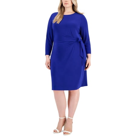 Kasper Womens Plus Faux Wrap Side Tie Wrap Dress