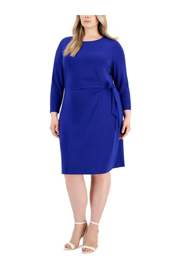 Womens Plus Faux Wrap Side Tie Wrap Dress