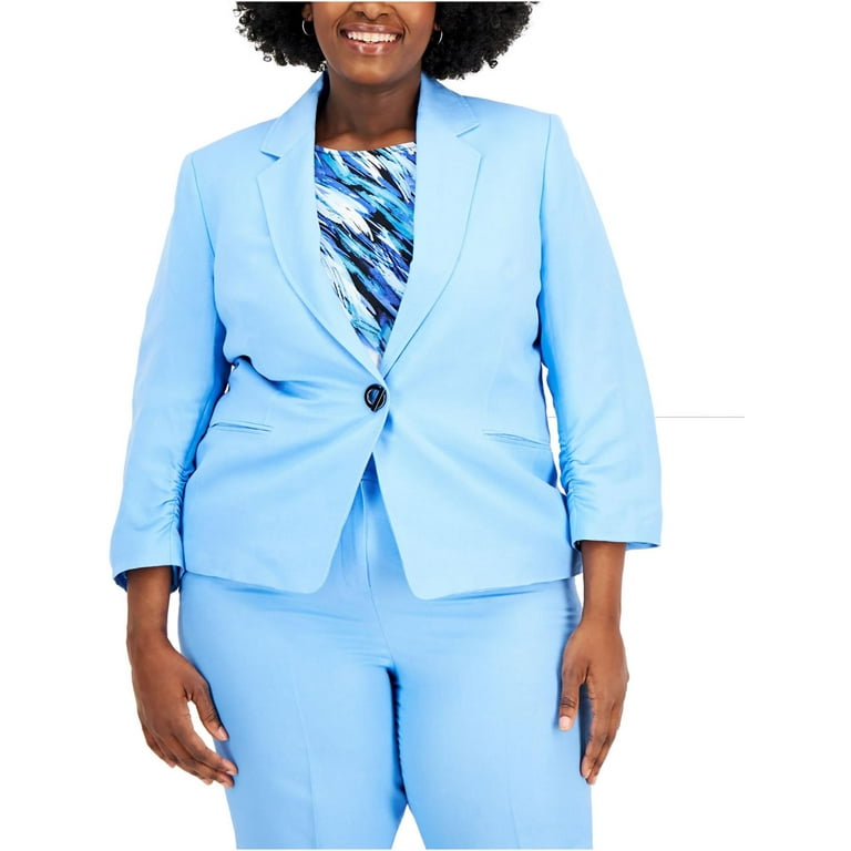 Kasper Womens Plus Linen Ruched One-Button Blazer 