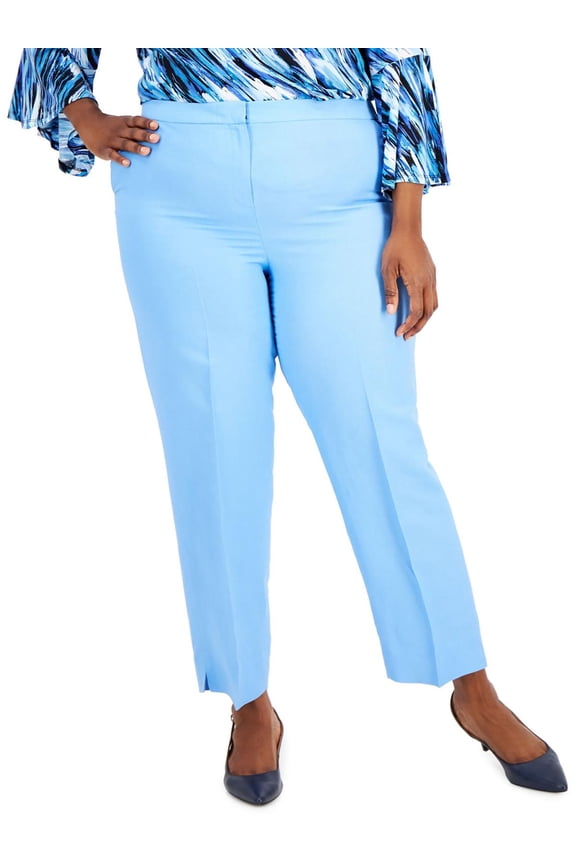 Womens Plus Linen Workwear Straight Leg Pants