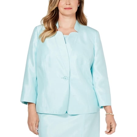 Kasper Womens Plus Notched Collar Suit Separate Jacket Green 18W