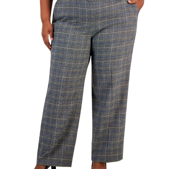 Kasper Womens Plaid Casual Wide Leg Pants, Multicoloured, Plus Size, 2X