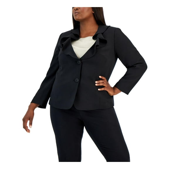 Kasper Plus Size Ruffled Collar Two-Button Blazer Black 24W
