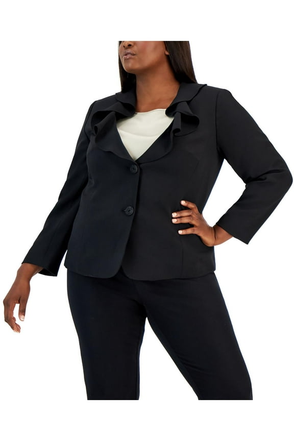 Plus Size Ruffled Collar Two-Button Blazer Black 24W