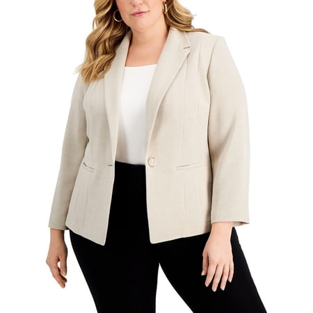 Kasper Womens Plus Seamed Professional One-Button Blazer