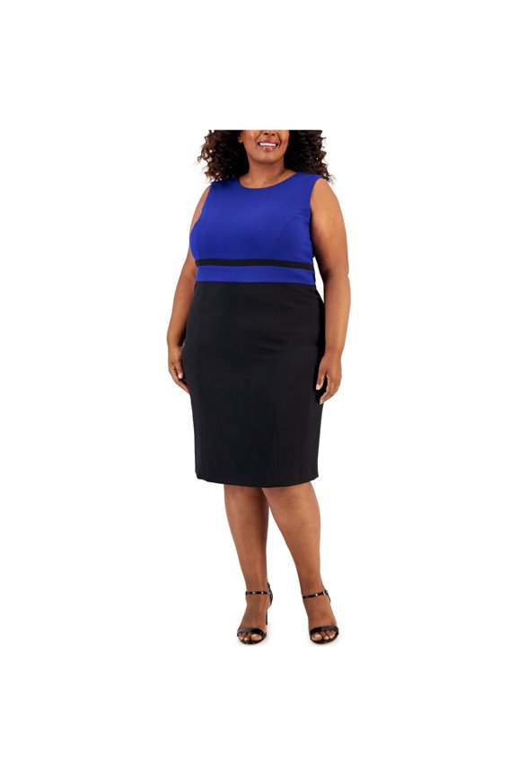 Womens Plus Sleeveless Knee-Length Sheath Dress