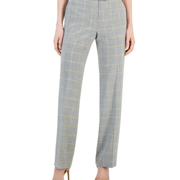 Kasper Womens Stretch Crepe Plaid Dress Pants, Grey, 18