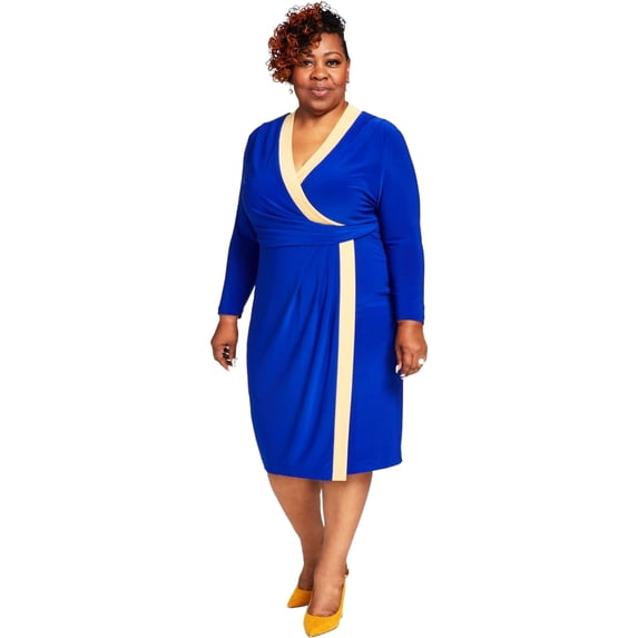 Kasper Womens Plus Surplice Short Wrap Dress