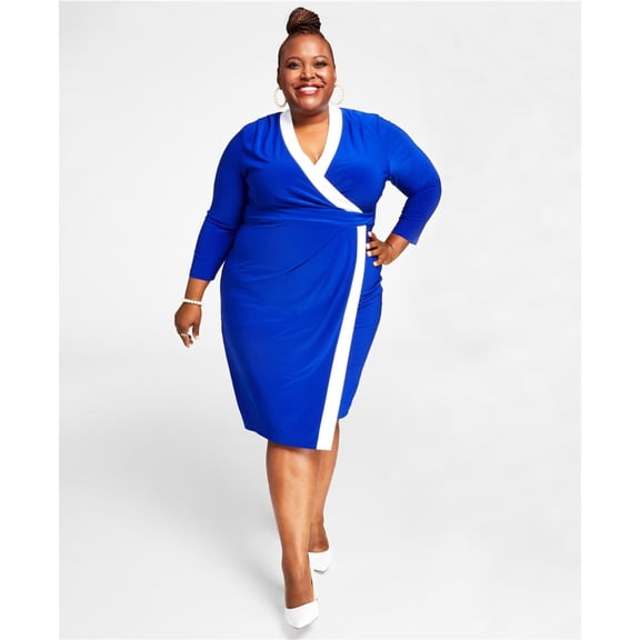 Kasper Womens Plus Surplice Short Wrap Dress