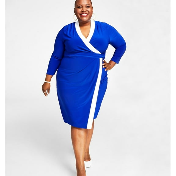 Kasper Womens Plus Surplice Short Wrap Dress