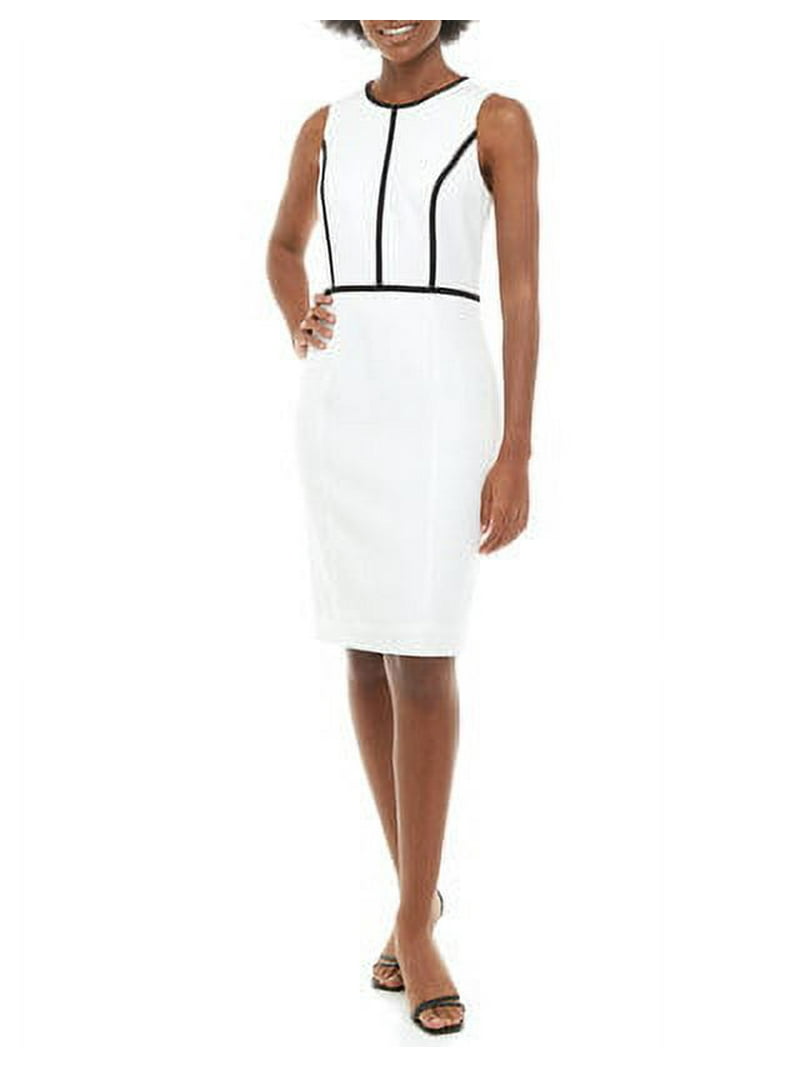 slim fit dress slacks Split Neck Sheath Dress in Off White main image 1