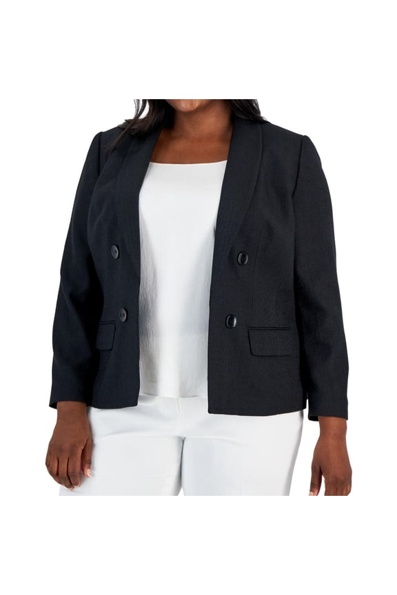 Womens Shawl Collar Two Button Blazer Jacket, Black, Plus Size, 24W