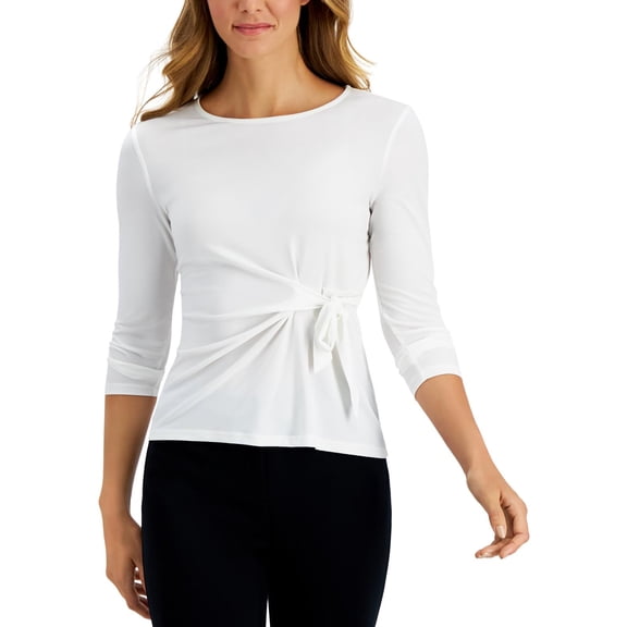 Kasper Womens Side Tie Boatneck Blouse